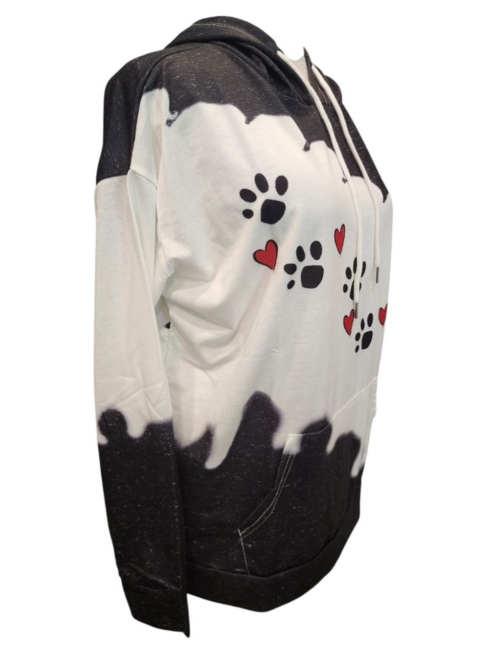 Paw Print Heart Hoodie Sweatshirt Women's 2XL Black White Tie Dye Splatter Plus - Picture 2 of 11